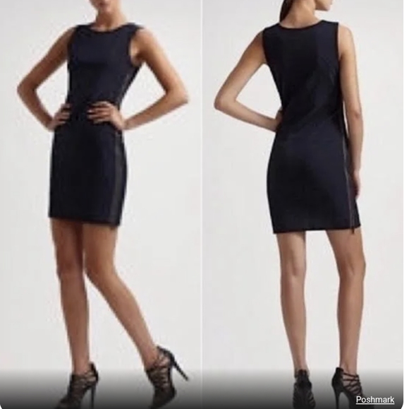 3. DIANE VON FURSTENBERG LEIGH SLEEVELESS NAVY DOUBLE ZIPPER SHEATH DRESS - Picture 1 of 8